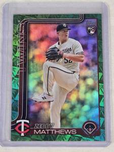 lot 150 image: Zebby Matthews Rookie 2025 Topps Green Foil SP #283 and Numbered 7899 - Minnesota Twins Baseball Card