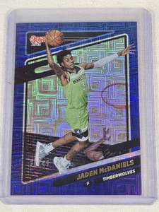 lot 166 image: Jaden McDaniels Rookie 2021-22 Donruss Blue RC SP #78 and Numbered 3849 - Minnesota Timberwolves Basketball Card