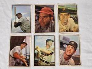 lot 172 image: Lot of 6 Vintage 1953 Bowman Color Baseball Cards Featuring Clyde Vollmer, Willie Jones, Al Corwin, Larry Miggins, Dale Mitchell, and Jim Dyck