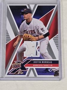 lot 177 image: Justin Morneau 2008 Upper Deck X Game Used Relic #MO - Minnesota Twins Baseball Card