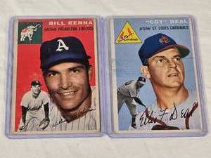 lot 180 image: Lot of 2 Vintage 1954 Topps Baseball Cards Featuring Bill Renna and Ellis Deal - Philadelphia Athletics and St. Louis Cardinals.