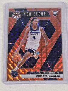 lot 183 image: Rob Dillingham Rookie 2024-25 Panini Mosaic Orange Prizm #270 and Numbered 6249 - Minnesota Timberwolves Basketball Card