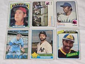 lot 187 image: Lot of 6 Vintage Baseball Cards Featuring Ted Williams, Willie Stargell, Ron Santo, Phil Niekro, Thurman Munson, and Dave Winfield