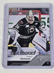 lot 189 image: Jesper Wallstedt Rookie 2022-23 Upper Deck #146 - Iowa Wild Hockey Card