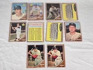 lot 198 image: Lot of 10 Vintage Baseball Cards Featuring Pete Richert, Larry Burright, Jake Gibbs, Ralph Terry, St. Louis Cardinals Team, Johnny Podres, and Julian Javier.