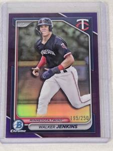 lot 217 image: Walker Jenkins Rookie 2024 Bowman Chrome Purple Refractor #BD-166 and Numbered 195250 - Minnesota Twins Baseball Card