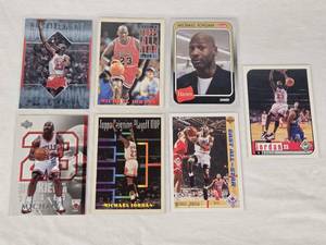 lot 220 image: Lot of 7 Michael Jordan Basketball Cards including Upper Deck, Topps, and Fleer with All-Star and MVP Highlights