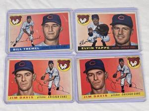 lot 228 image: Lot of 4 Chicago Cubs Vintage Baseball Cards From 1955 Featuring Bill Tremel, Elvin Tappe, and Jim Davis