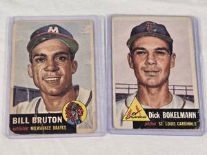 lot 245 image: Lot of 2 Vintage 1953 Baseball Cards Featuring Bill Bruton and Dick Bokelmann