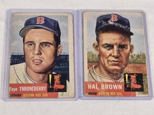 lot 246 image: Lot of 2 Boston Red Sox Vintage 1953 Baseball Cards Featuring Faye Throneberry and Hal Brown