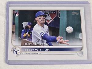 lot 250 image: Bobby Witt Jr. Rookie 2022 Topps Rookie Debut #US187 - Kansas City Royals Baseball Card