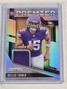 lot 254 image: Dallas Turner Rookie 2024 Panini Prizm Premier Jerseys Relic #PJ-DTR - Minnesota Vikings Football Card