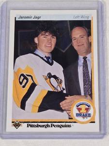 lot 256 image: Jaromir Jagr Rookie 1990 Upper Deck #356 - Pittsburgh Penguins Hockey Card