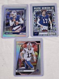 lot 306 image: Lot of 3 Josh Allen Prizm Football Cards including Elite Series, Optic, and Prizm Holo