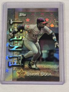 lot 374 image: Sammy Sosa 1997 Topps Finest Refractor - Chicago Cubs Baseball Card