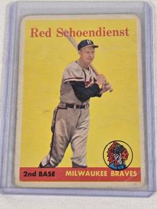 lot 379 image: Red Schoendienst 1958 Topps #190 - Milwaukee Braves Vintage Baseball Card