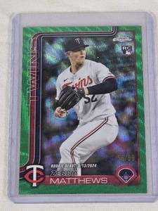 lot 387 image: Zebby Matthews Rookie 2024 Topps Chrome Green Wave Refractor #USC171 and Numbered #5699 - Minnesota Twins Baseball Card
