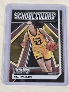 lot 401 image: Caitlin Clark Rookie 2024 Panini Contenders School Colors Insert #SC3 - Iowa Hawkeyes Basketball Card