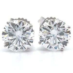 lot 4 image: Classic 3.95 Carat Diamond Round Solitaire Stud Earrings in White 14k Gold w Report VIDEO