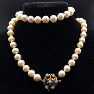 lot 9 image: Single Strand White Akoya Pear Necklace Natural Opal Nautical Clasp in 14k Gold VIDEO