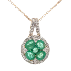 lot 14 image: 0.25 Carat Natural Emerald & Natural Diamond Cluster Pendant Necklace in 14k Gold Retail $1,995 VIDEO