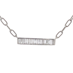 lot 27 image: 0.90 Carat Diamond Baguette Bar Pendant Paperclip Chain Layering Necklace VIDEO