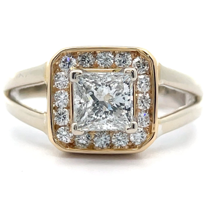 lot 7 image: 1.25 Carat Natural Diamond Square Princess Halo Split Shank Ring in 14k Gold w Report VIDEO