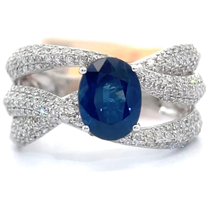lot 8 image: EFFY 2.13 Carat Natural Sapphire & Pav Natural Diamond Braided Ring in 14k White Gold Retail $6,799 VIDEO