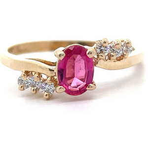 lot 21 image: Oval Natural Pink Tourmaline & Natural Diamond Bypass Ring in 14k Yellow Gold VIDEO