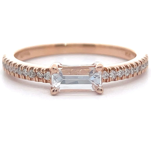 lot 25 image: Natural White Topaz & Pav Natural Diamond Stacking Ring in 14k Rose Gold VIDEO