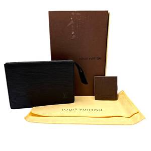 lot 61 image: Louis Vuitton Black Epi Leather Pochette  Box Pre-Owned Retail $750