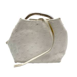 lot 27E image: Prada Ivory Ostrich Leather Ring Handle Bag Retail $1,400