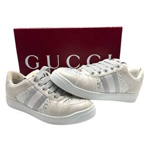 lot 11E image: Gucci White Leather Ace Sneakers with Crystal & Web Detail  Size 35.5 Pre-Owned Retail $790