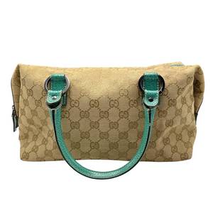 lot 44 image: Gucci GG Canvas Boston Bag with Green Leather Trim Pre-Owned Retail $1,350