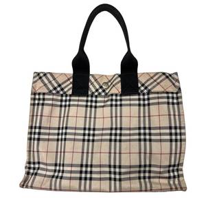 lot 27C image: Burberry Nova Check Canvas Tote Bag with Black Handles Pre-Owned Retail $1,150