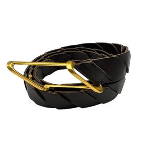 lot 45 image: Bottega Veneta Intrecciato Dark Brown Leather Belt with Gold-Tone Buckle Pre-Owned Retail $650