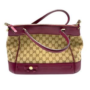 lot 48 image: Gucci GG Canvas & Burgundy Leather Shoulder Bag Pre-Owned Retail $1,250