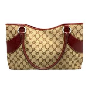 lot 50 image: Gucci GG Canvas Tote with Red Leather Trim Pre-Owned Retail $1,200