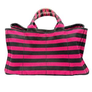 lot 56 image: Prada Pink x Black Canapa Canvas Border Tote Bag Pre-Owned Retail $1,100