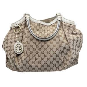 lot 62 image: Gucci GG Canvas Sukey Tote with White Leather Trim Pre-Owned Retail $1,150