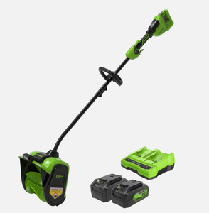 lot 6 image: Greenworks 12 Cordless Snow Shovel Kit (2) 24V 4Ah Batteries & 4 Amp Dual-Port Charger (Used)