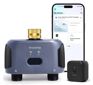 lot 100 image: Insoma 2 Zones WiFi Water Timer Brass Inlet, Sprinkler Timer for Garden Hose, APP Remote Control WiFi Hose Timers with Gateway, Voice Control with Alexa, Rain Delay and Manual Mode for Yard Lawn Watering