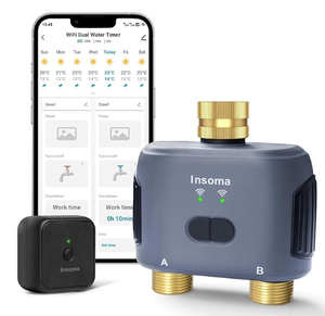 lot 107 image: Insoma WiFi Water Timer for Garden Hose with Brass Inlet & Outlet,Smart Hose Timer with WiFi Hub, APP & Voice Control,Up to 20 Watering Plans, 2-Zone Sprinkler Drip Irrigation System Controller for Watering