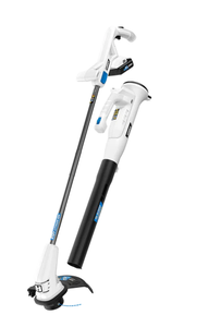 lot 28 image: HART 20V 10 String Trimmer & Bazooka Blower Combo Kit(1) 2Ah Battery (1) Charger (Missing Hardware)