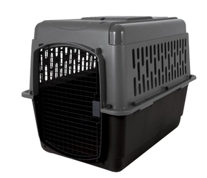 lot 406 image: Petmate Pet Porter Traditional Travel Dog Kennel Portable Plastic Carrier, Medium to Large 36 for Dogs 50-70 lb, Gray (Transit Damage. Missing Tie Downs, See Photos)