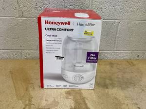 lot 403 image: Honeywell Ultrasonic Egg Humidifier HUL545W Cool Mist, Aromatherapy, No Filter, 36-Hour Run, 300-500 sq. ft. Room (Used)