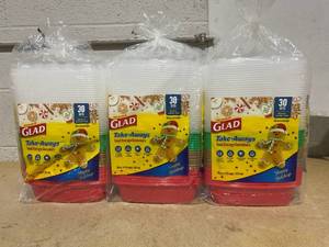 lot 236 image: LOT OF 3 Glad Take-Aways Food Storage Containers