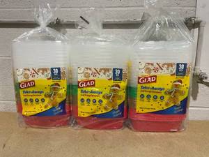 lot 237 image: LOT OF 3 Glad Take-Aways Food Storage Containers