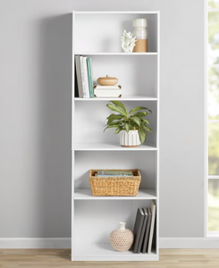 lot 163 image: Mainstays 5-Shelf Bookcase with Adjustable Shelves, White (Missing Hardware)