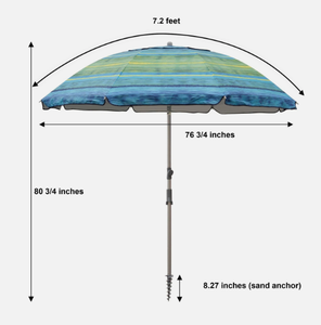 lot 170 image: Blissun 7.2 Portable Beach Umbrella, Tilt Pole, Carry Bag (Used, Missing Sand Anchor)